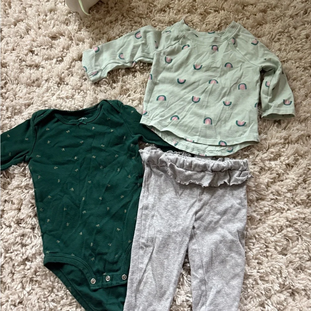 Super cute, spring, adorable outfit Carter's Green Baby Onesie set bundle 12M